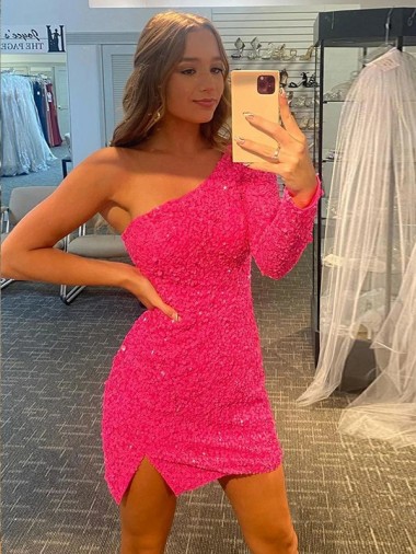 Discount Long Sleeves Sheath One Shoulder Prom Dress Canada