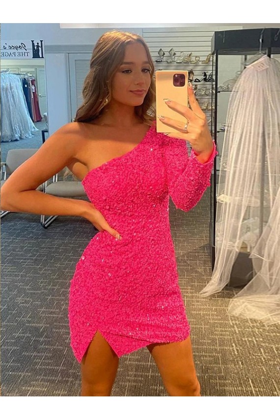 Discount Long Sleeves Sheath One Shoulder Prom Dress Canada