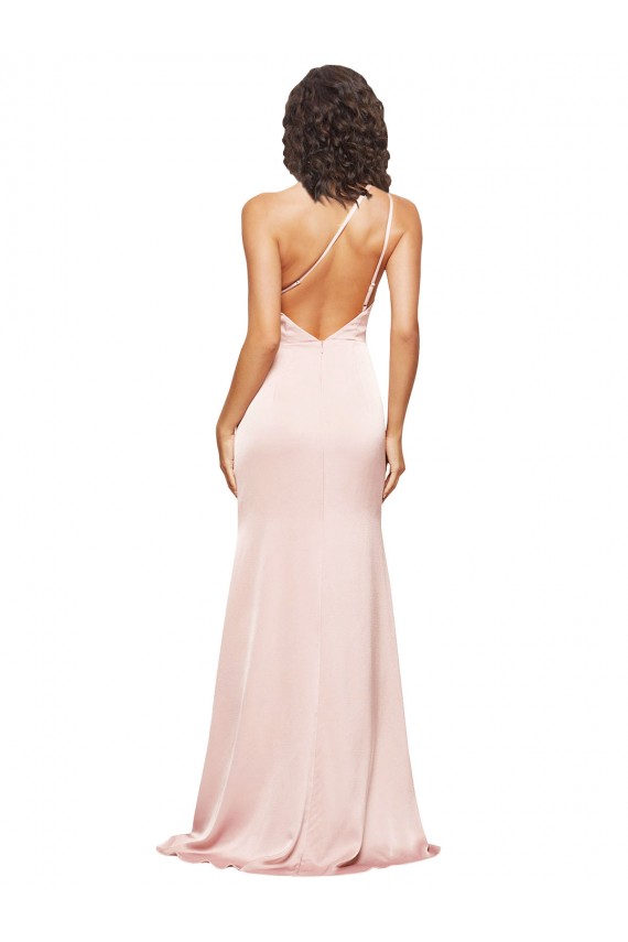 Discount Sleeveless Pink Low Back Sheath Silky Satin One Shoulder Prom Dress Canada