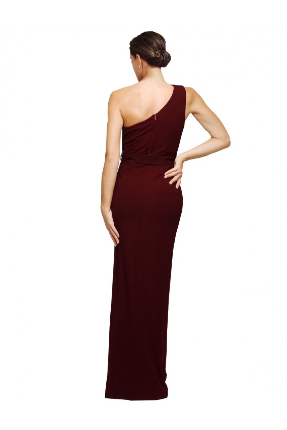 Discount Sleeveless Burgundy Gold Sheath One Shoulder Black Tie Prom Dress Canada