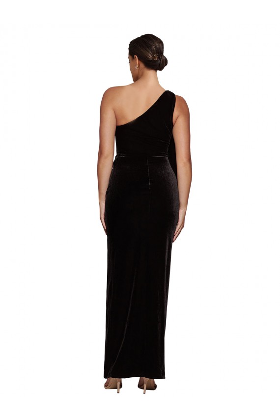 Discount Sleeveless Black Sheath One Shoulder Stretch Velvet Prom Dress Canada