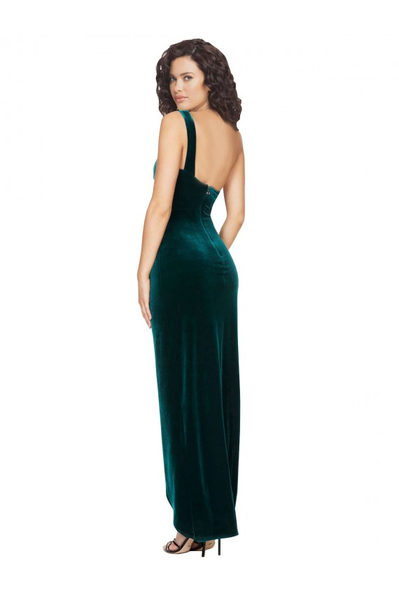Discount Sleeveless Dark Green Low Back Sheath One Shoulder High Low Prom Dress Canada
