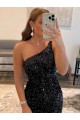 Discount Sleeveless Black Sheath One Shoulder Prom Dress Canada