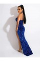 Discount Sleeveless Royal Blue Sweep Train Sheath Spaghetti Straps Velvet Sequin Prom Dress Canada