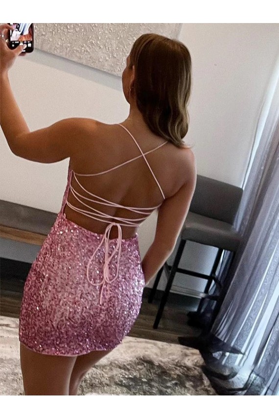 Discount Sleeveless Hot Pink Sheath Spaghetti Straps Velvet Sequin Prom Dress Canada