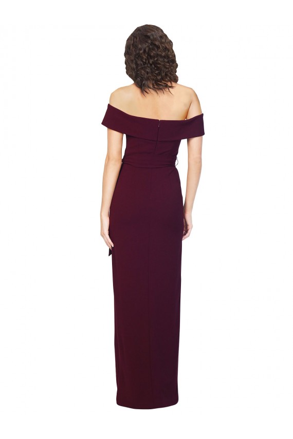 Discount Sleeveless Burgundy Gold Low Back Sheath Off the Shoulder Prom Dress Canada