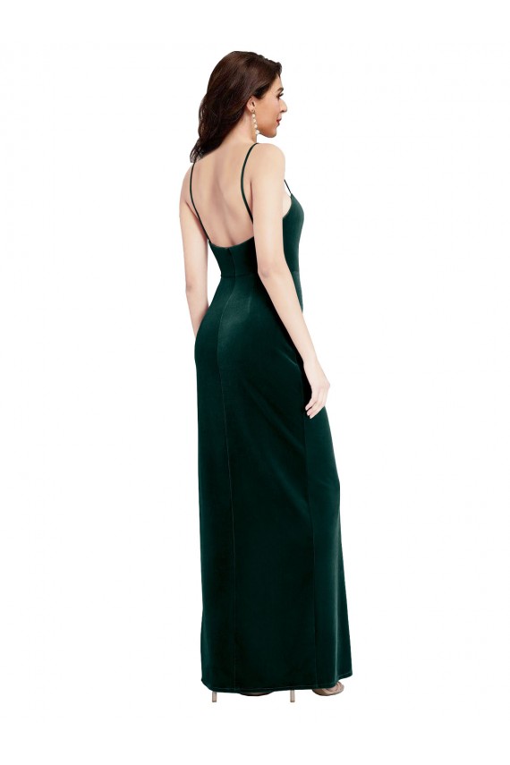 Discount Sleeveless Dark Green Low Back Sheath Spaghetti Straps Prom Dress Canada