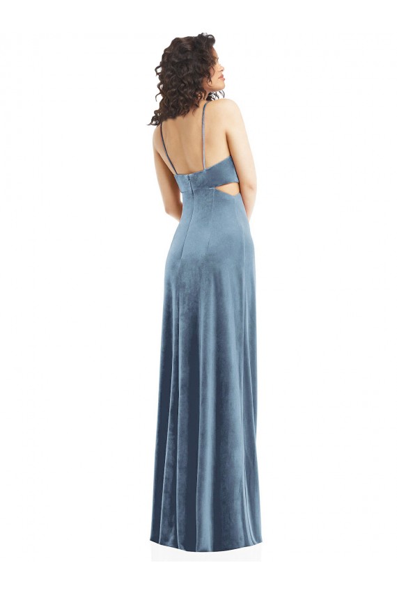 Discount Sleeveless Dusty Blue Low Back Sheath Square Neck Prom Dress Canada