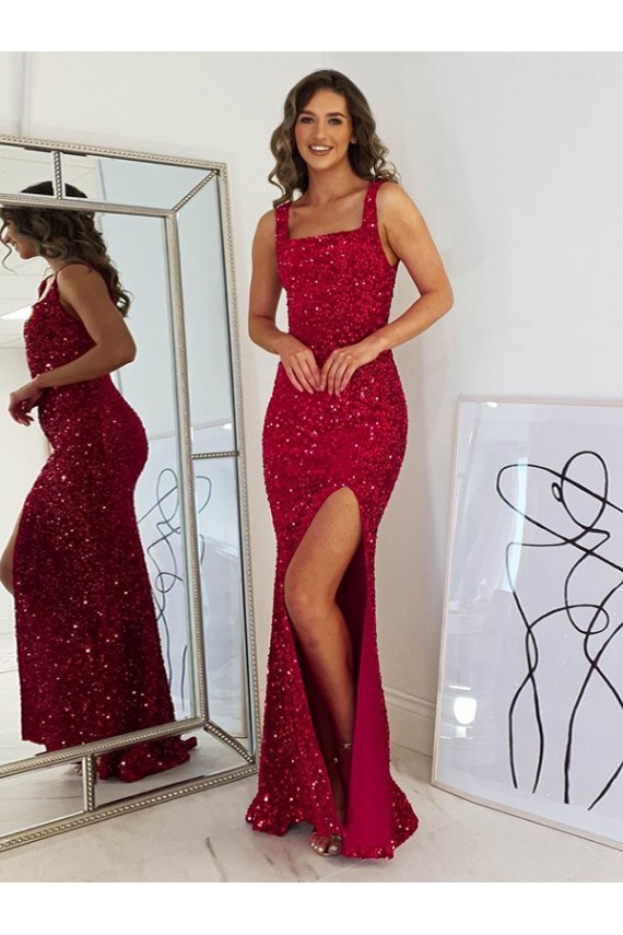 Discount Sleeveless Burgundy Sheath Square Neck Prom Dress Canada