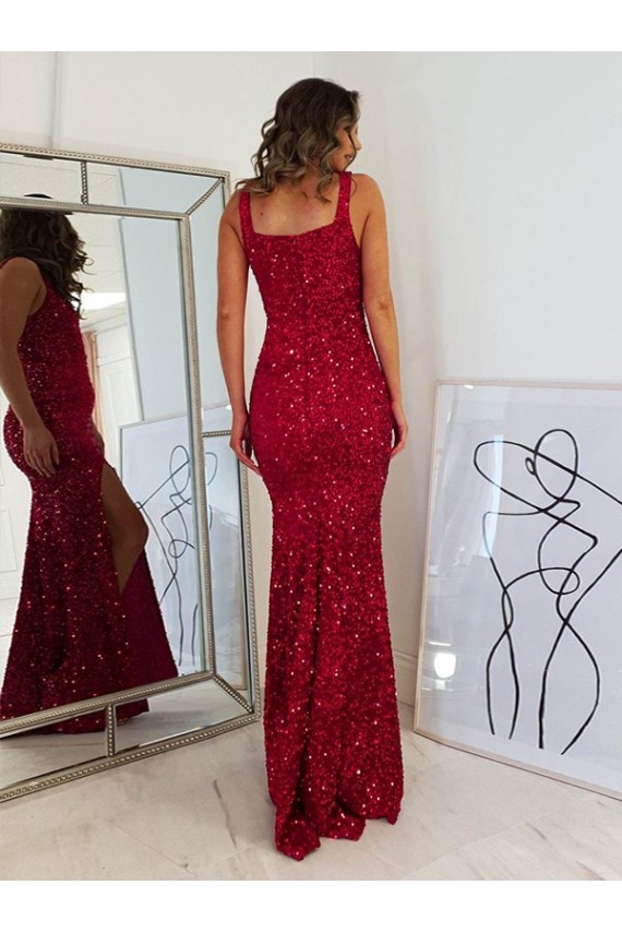 Discount Sleeveless Burgundy Sheath Square Neck Prom Dress Canada