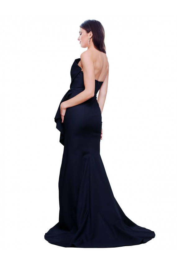 Discount Sleeveless Dark Navy Low Back Sheath Strapless Prom Dress Canada