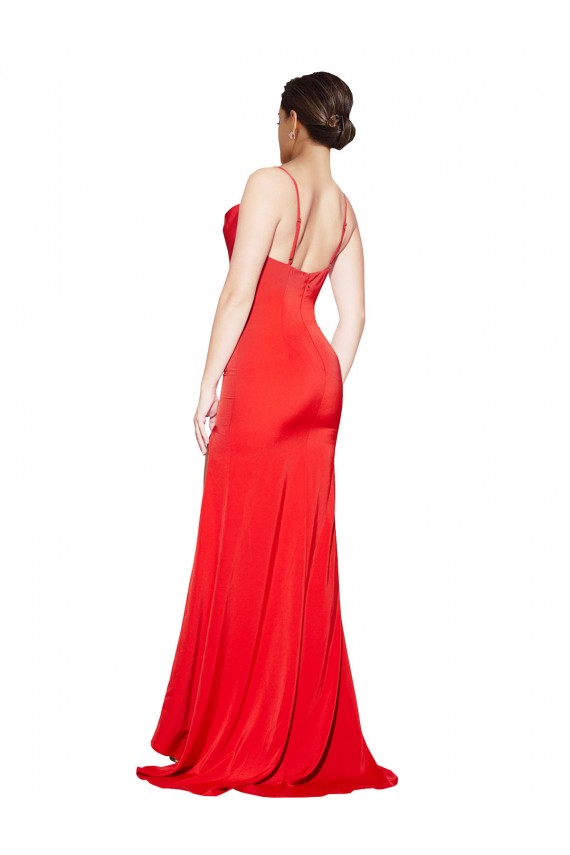 Discount Sleeveless Red Low Back Sheath Cowl Neck Prom Dress Canada