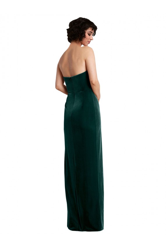 Discount Sleeveless Dark Green Low Back Sheath Strapless Black Tie Prom Dress Canada
