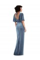 Discount Flutter Sleeves Dusty Blue Open Back Sheath Prom Dress Canada
