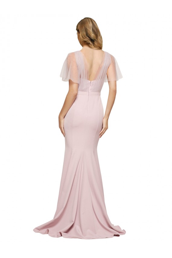 Discount Short Sleeves Mauve Low Back Sheath One Shoulder Prom Dress Canada
