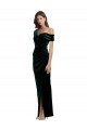 Discount Sleeveless Dark Green Sheath Off the Shoulder High Low Prom Dress Canada