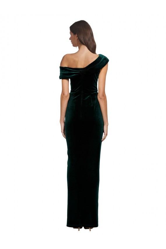 Discount Sleeveless Dark Green Sheath Off the Shoulder High Low Prom Dress Canada