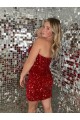 Discount Sleeveless Burgundy Short Sheath Sweetheart Velvet Sequin Prom Dress Canada