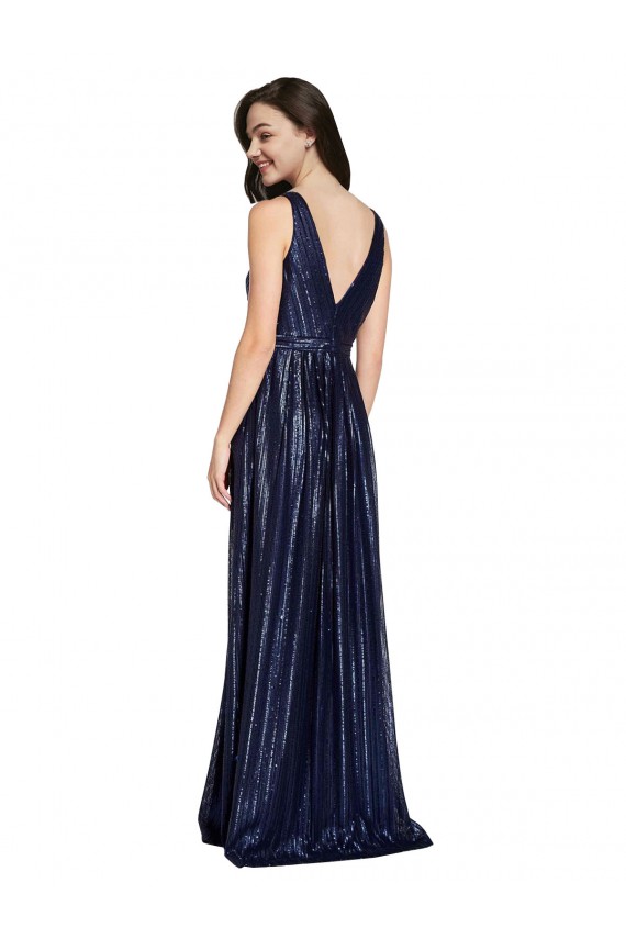 Discount Sleeveless Dark Navy V-Back Sheath V-Neck Prom Dress Canada