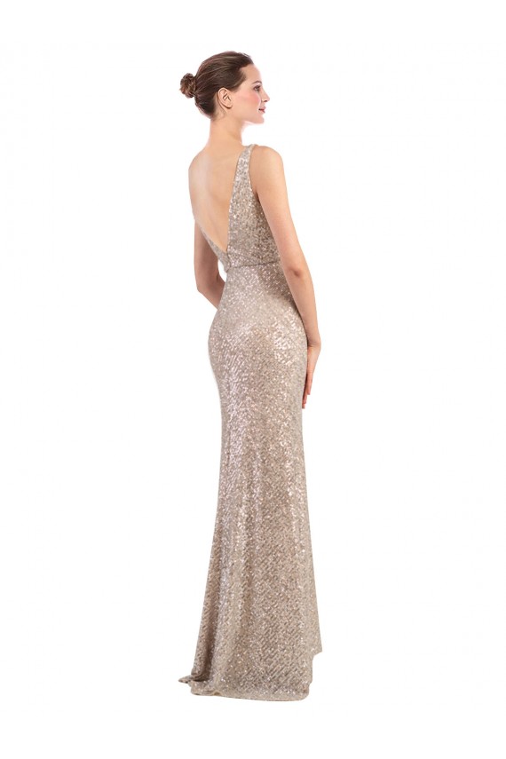 Discount Sleeveless Silver Low Back Sheath V-Neck Prom Dress Canada