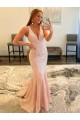 Discount Sleeveless Sweep Train Sheath V-Neck Velvet Sequin Prom Dress Canada