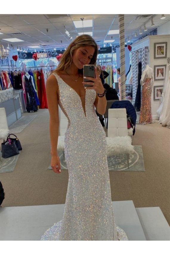 Discount Sleeveless Sheath V-Neck Velvet Sequin Prom Dress Canada