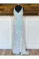 Discount Sleeveless Sweep Train V-Neck Velvet Sequin Prom Dress Canada