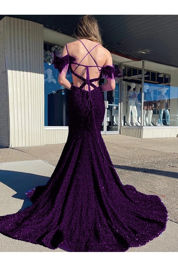 Discount Sleeveless Plum Purple Sheath Spaghetti Straps Prom Dress Canada