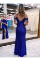 Discount Sleeveless Royal Blue Sheath V-Neck Velvet Sequin Prom Dress Canada