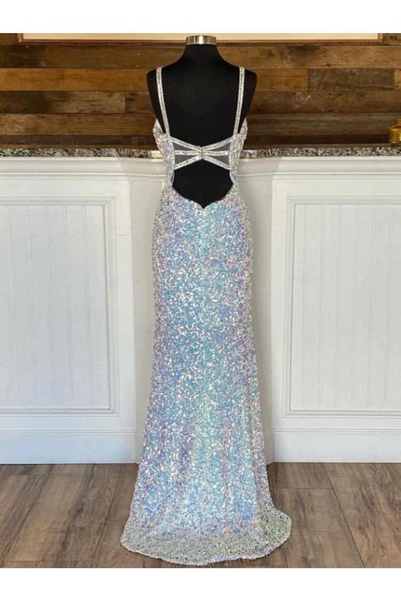 Discount Sleeveless Sweep Train V-Neck Velvet Sequin Prom Dress Canada