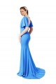 Discount Short Sleeves Peacock Blue V-Back Mermaid Sheath V-Neck Prom Dress Canada