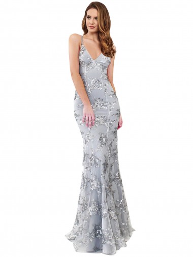 Discount Sleeveless Silver Backless Mermaid V-Neck Prom Dress Canada