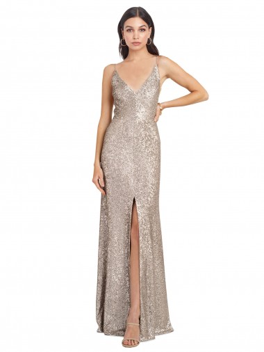 Discount Sleeveless Silver V-Back Sheath V-Neck Prom Dress Canada