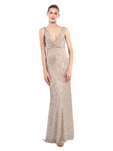 Discount Sleeveless Silver Low Back Sheath V-Neck Prom Dress Canada
