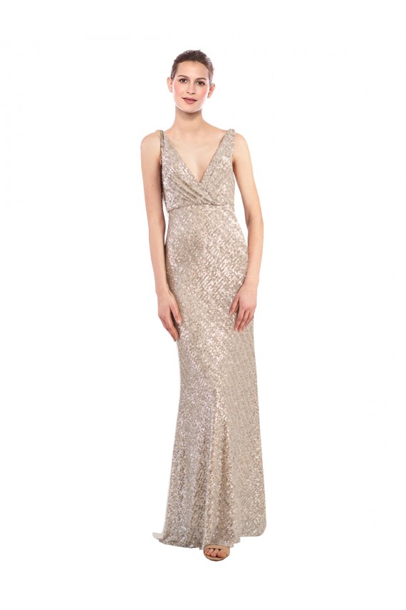 Discount Sleeveless Silver Low Back Sheath V-Neck Prom Dress Canada