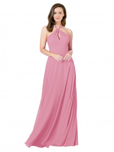 Discount Sleeveless Skin Pink Keyhole Back A-Line Halter Neck Prom Dress Canada