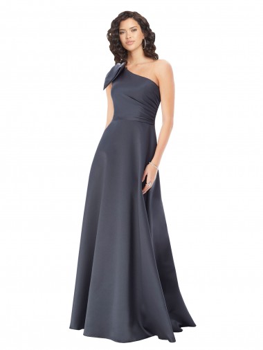 Discount Sleeveless Slate Grey A-Line Satin One Shoulder Prom Dress Canada