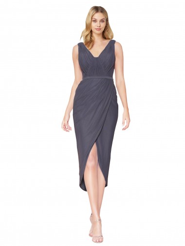 Discount Sleeveless Slate Grey V-Back Mermaid V-Neck High Low Prom Dress Canada