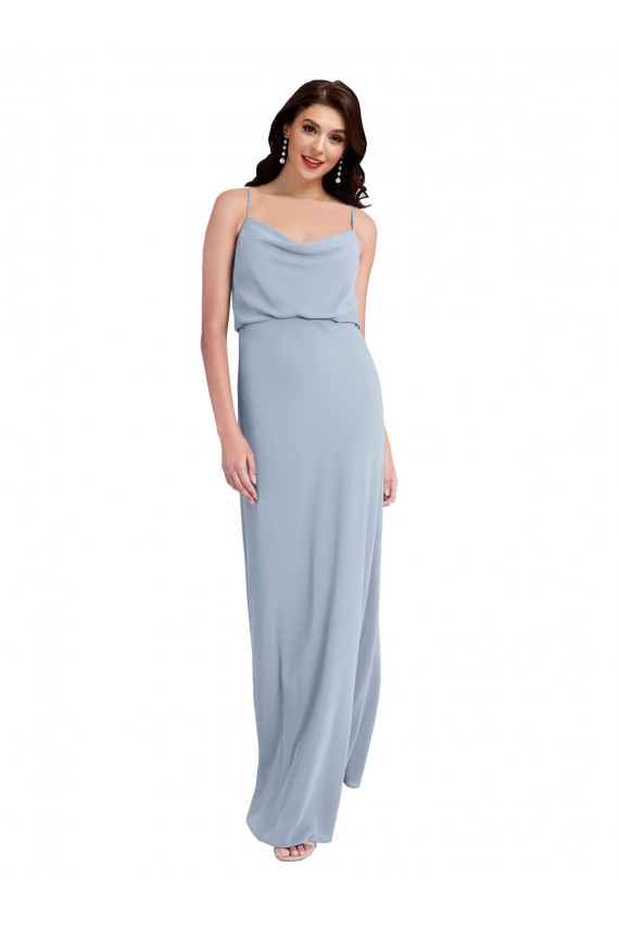 Discount Sleeveless Smoke Blue V-Back Sheath Spaghetti Straps Prom Dress Canada
