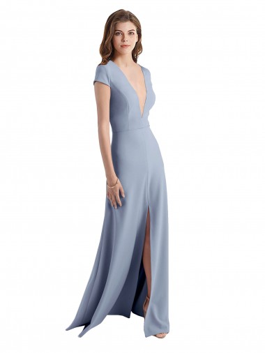 Discount Cap Sleeves Smoke Blue Sheath V-Neck Prom Dress Canada