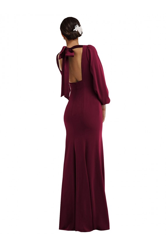 Discount Long Sleeves Burgundy Gold Open Back Trumpet Bateau Neck Prom Dress Canada