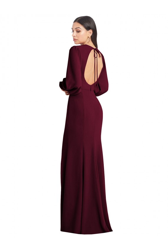 Discount Puff Sleeves Burgundy Gold Open Back Trumpet Bateau Neck Prom Dress Canada