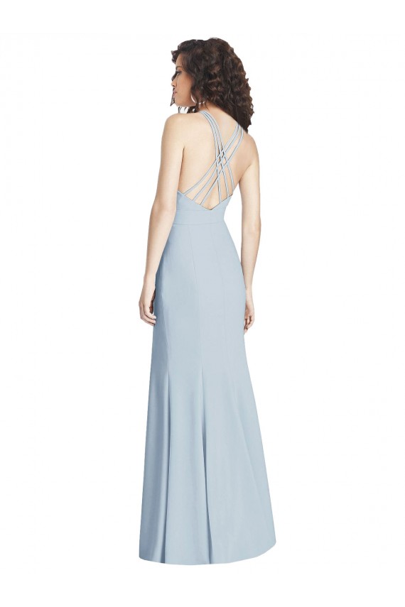 Discount Sleeveless Light Sky Blue Criss Cross Open Back Trumpet Halter Neck Prom Dress Canada