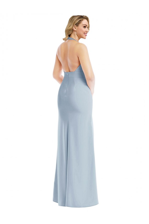 Discount Sleeveless Light Sky Blue Open Back Trumpet Halter Neck Prom Dress Canada