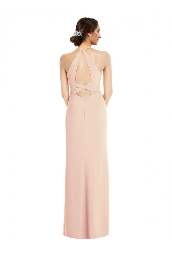 Discount Sleeveless Nude Criss Cross Back Trumpet Halter Neck Prom Dress Canada
