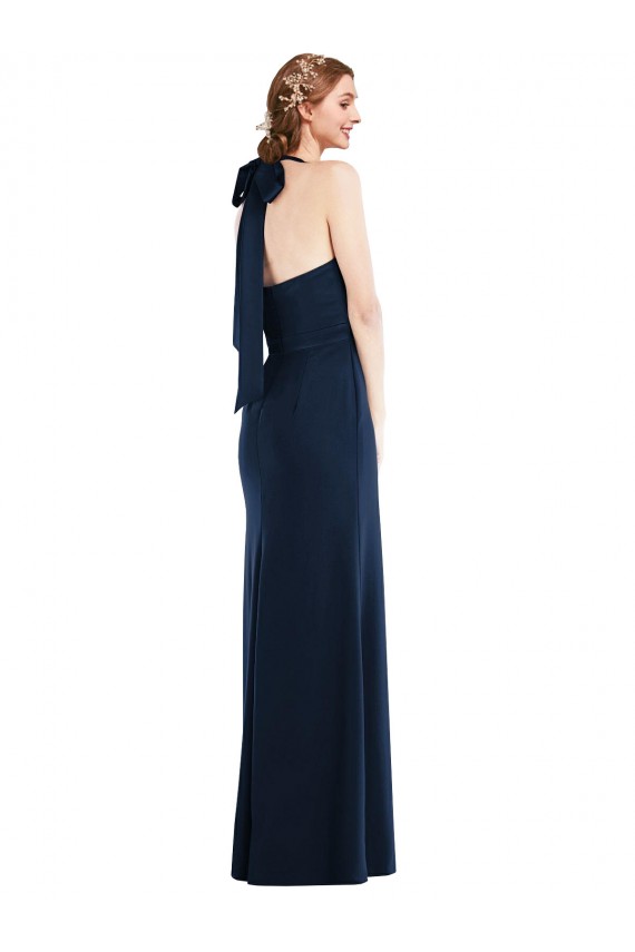 Discount Sleeveless Dark Navy Open Back Trumpet High Neck Prom Dress Canada