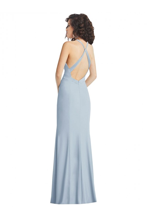 Discount Sleeveless Light Sky Blue Criss Cross Back Trumpet Halter Neck Prom Dress Canada