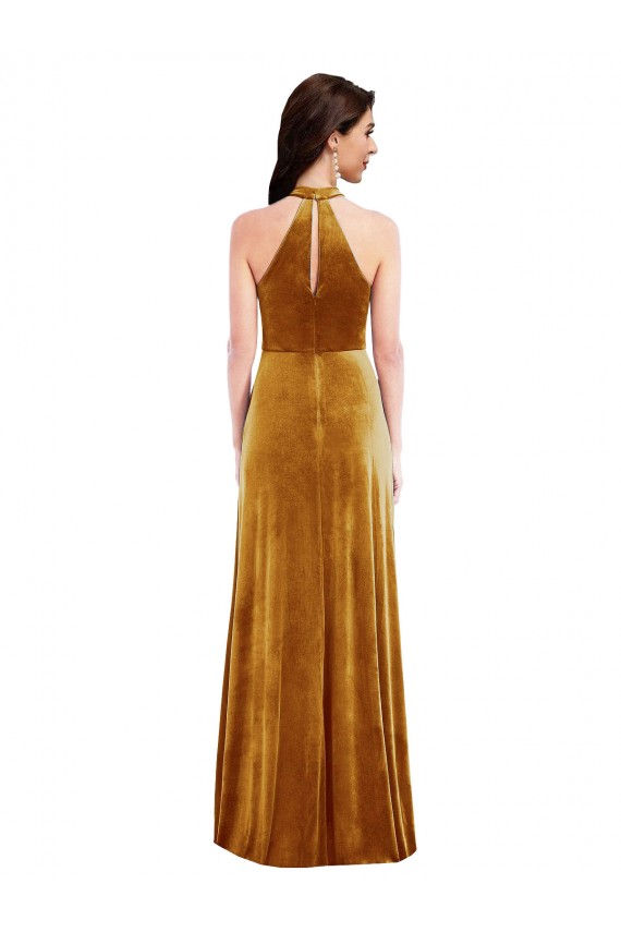 Discount Sleeveless Gold Keyhole Back Trumpet Halter Neck Prom Dress Canada