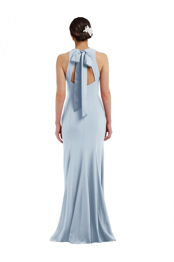 Discount Sleeveless Light Sky Blue Open Back Trumpet Jewel Neck Stretch Crepe Prom Dress Canada