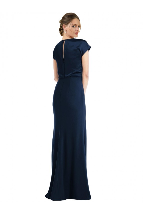 Discount Cap Sleeves Dark Navy Keyhole Back Trumpet Off the Shoulder Prom Dress Canada